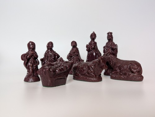 Vintage burgundy nativity set - vintage,